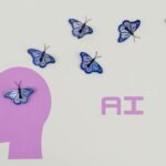 Surreal AI conceptual art featuring butterflies and a human head silhouette in a minimalistic style.